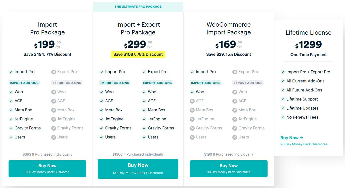 WP All Import pricing.