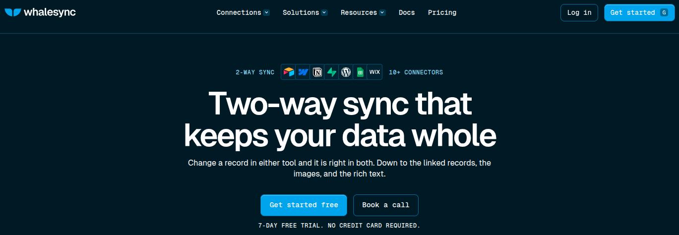 Whalesync landing page.