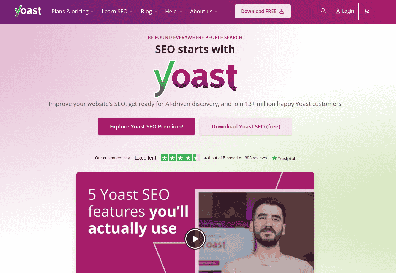 Yoast SEO landing page.