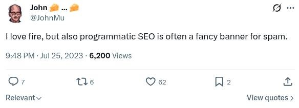 John Mueller tweet about pSEO.